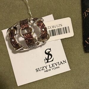 Suzy Levian NY Chocolate Brown & Silver .925 triple band buckle Ring. Size 7.5.